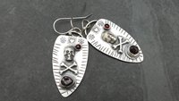 Skull Crossbone Rough Ant Hill Garnet Sterling Silver Earrings, Gemstone Skull Jewelry, Day Of The Dead Dangles