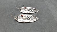 Skull Crossbone Rough Ant Hill Garnet Sterling Silver Earrings, Gemstone Skull Jewelry, Day Of The Dead Dangles