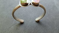 Raw Mineral Peridot Ruby Sterling Silver Bracelet, Pink Green Natural Crystal Jewelry