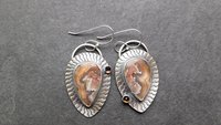 Brown Crazy Lace Agate Smoky Topaz Sterling Silver Wavy Stamped Earrings
