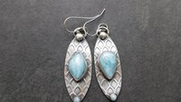 Larimar Deco Inspired Sterling Silver Dangle Earrings