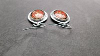 Vintage Red Black Bronze Dragon Glass Stone Sterling Silver Earrings