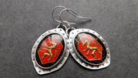 Vintage Red Black Bronze Dragon Glass Stone Sterling Silver Earrings