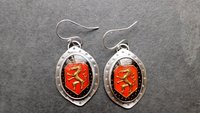 Vintage Red Black Bronze Dragon Glass Stone Sterling Silver Earrings