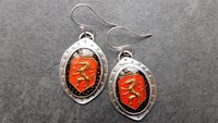 Vintage Red Black Bronze Dragon Glass Stone Sterling Silver Earrings