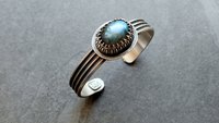 Flashy Blue Labradorite Sterling Silver Multi Wire Cuff Bracelet