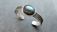 Flashy Blue Labradorite Sterling Silver Multi Wire Cuff Bracelet