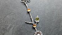 Citrine Peridot Sterling Silver Long Stem Sunflower Pendant Necklace