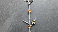 Citrine Peridot Sterling Silver Long Stem Sunflower Pendant Necklace