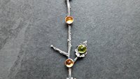 Citrine Peridot Sterling Silver Long Stem Sunflower Pendant Necklace