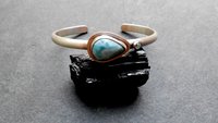 Larimar Teardrop Stone Light Blue Topaz Sterling Silver Cuff Bracelet, Ocean Blue Stone, Beach Jewelry