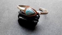Larimar Teardrop Stone Light Blue Topaz Sterling Silver Cuff Bracelet, Ocean Blue Stone, Beach Jewelry