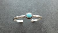 Sleeping Beauty Turquoise Textured Sterling Silver Skinny Stacking Cuff Bracelet