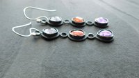 Iolite Garnet Amethyst Multi Stone Oxidized Sterling Silver Long Gemstone Dangle Earrings
