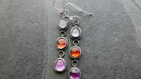 Iolite Garnet Amethyst Multi Stone Oxidized Sterling Silver Long Gemstone Dangle Earrings