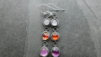 Iolite Garnet Amethyst Multi Stone Oxidized Sterling Silver Long Gemstone Dangle Earrings