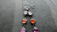 Iolite Garnet Amethyst Multi Stone Oxidized Sterling Silver Long Gemstone Dangle Earrings