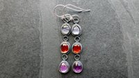 Iolite Garnet Amethyst Multi Stone Oxidized Sterling Silver Long Gemstone Dangle Earrings