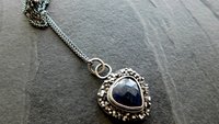 Rosecut Blue Sapphire Oxidized Sterling Silver Textured Wire Fragments Modernist Pendant Necklace