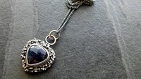 Rosecut Blue Sapphire Oxidized Sterling Silver Textured Wire Fragments Modernist Pendant Necklace