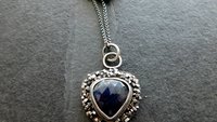 Rosecut Blue Sapphire Oxidized Sterling Silver Textured Wire Fragments Modernist Pendant Necklace