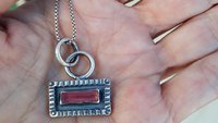 Pink Tourmaline Raw Mineral Sterling Silver Stamped Pendant Necklace