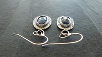 Royal Blue Sapphire Sterling Silver Stamped Textured Mismatched Dangle Earrings