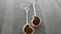 Natural Ammonite Stone Stamped Sterling Silver Long Swing Dangle Earrings