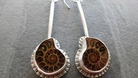 Natural Ammonite Stone Stamped Sterling Silver Long Swing Dangle Earrings