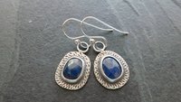 Royal Blue Sapphire Sterling Silver Stamped Textured Mismatched Dangle Earrings