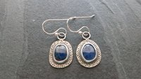 Royal Blue Sapphire Sterling Silver Stamped Textured Mismatched Dangle Earrings