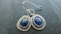 Royal Blue Sapphire Sterling Silver Stamped Textured Mismatched Dangle Earrings