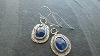 Royal Blue Sapphire Sterling Silver Stamped Textured Mismatched Dangle Earrings