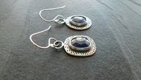 Royal Blue Sapphire Sterling Silver Stamped Textured Mismatched Dangle Earrings
