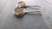 Natural Ammonite Stone Stamped Sterling Silver Long Swing Dangle Earrings