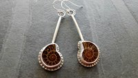 Natural Ammonite Stone Stamped Sterling Silver Long Swing Dangle Earrings