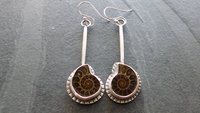 Natural Ammonite Stone Stamped Sterling Silver Long Swing Dangle Earrings