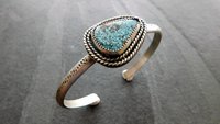 Kingman American Turquoise Sterling Silver Textured Cuff Bracelet, Turquoise Jewelry