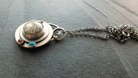 Yellow Variscite Carnelian Turquoise Multi Stone Sterling Silver 14k Gold Pendant Necklace