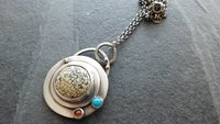 Yellow Variscite Carnelian Turquoise Multi Stone Sterling Silver 14k Gold Pendant Necklace