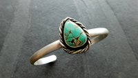 American Turquoise Cuff, Oxidized Sterling Silver, Green Turquoise Bracelet, Southwestern Design