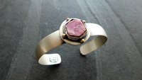 Raw Ruby Mineral Sterling Silver 14K Gold Cuff, Crystal Jewelry, Natural Ruby Statement Bracelet