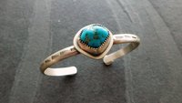 Kingman Turquoise Nugget Cuff, Oxidized Sterling Silver, American Turquoise Nugget Stamped Bracelet, Modern Southwest Design