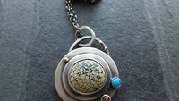 Yellow Variscite Carnelian Turquoise Multi Stone Sterling Silver 14k Gold Pendant Necklace