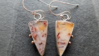 Gold Rust Confetti Chrysocolla Malachite With Copper Stone Oxidized Sterling Silver 14K Gold Accent Earrings