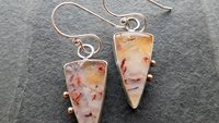 Gold Rust Confetti Chrysocolla Malachite With Copper Stone Oxidized Sterling Silver 14K Gold Accent Earrings