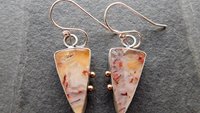 Gold Rust Confetti Chrysocolla Malachite With Copper Stone Oxidized Sterling Silver 14K Gold Accent Earrings