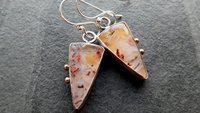 Gold Rust Confetti Chrysocolla Malachite With Copper Stone Oxidized Sterling Silver 14K Gold Accent Earrings