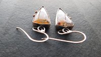 Gold Rust Confetti Chrysocolla Malachite With Copper Stone Oxidized Sterling Silver 14K Gold Accent Earrings