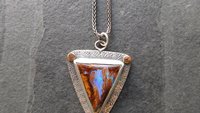 Australian Boulder Opal Textured Sterling Silver 14K Gold Mixed Metal Pendant Necklace